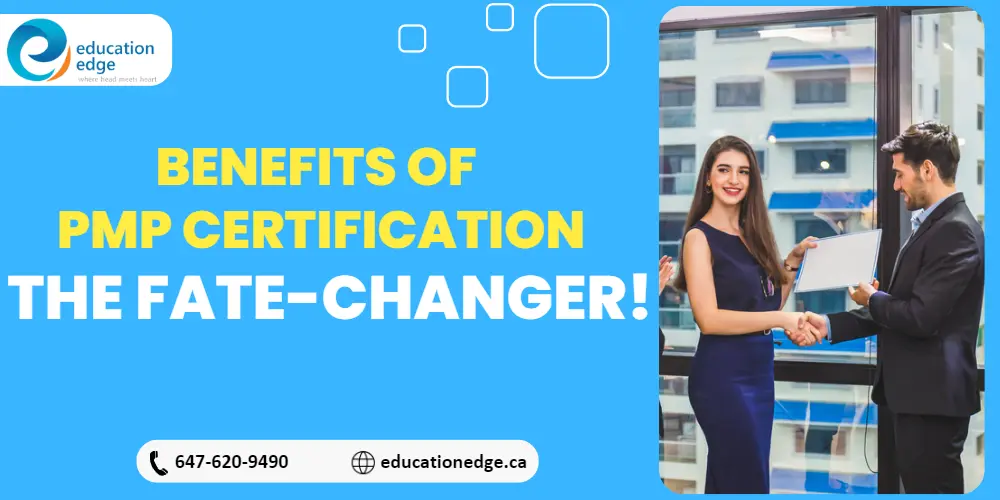 Professional woman receiving a certification and shaking hands with a business executive, representing the career-boosting benefits of PMP certification.