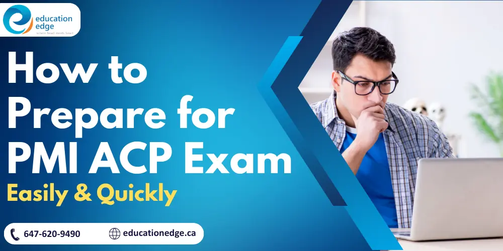 A person studying how to prepare for the PMI ACP exam, easily and quickly, with the exam title prominently displayed