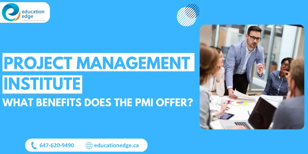 A team of diverse professionals collaborates in a meeting, discussing the benefits of the Project Management Institute (PMI), as a project manager leads the discussion.