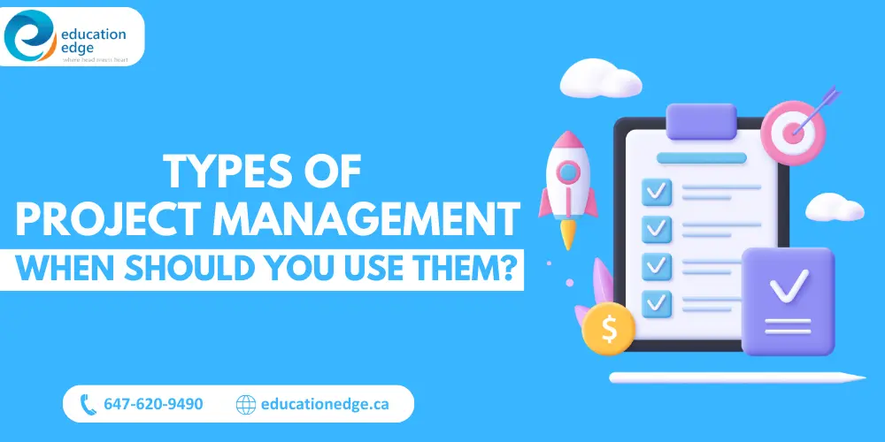 illustration for types of project management and when to use them, featuring a checklist, rocket, and target.