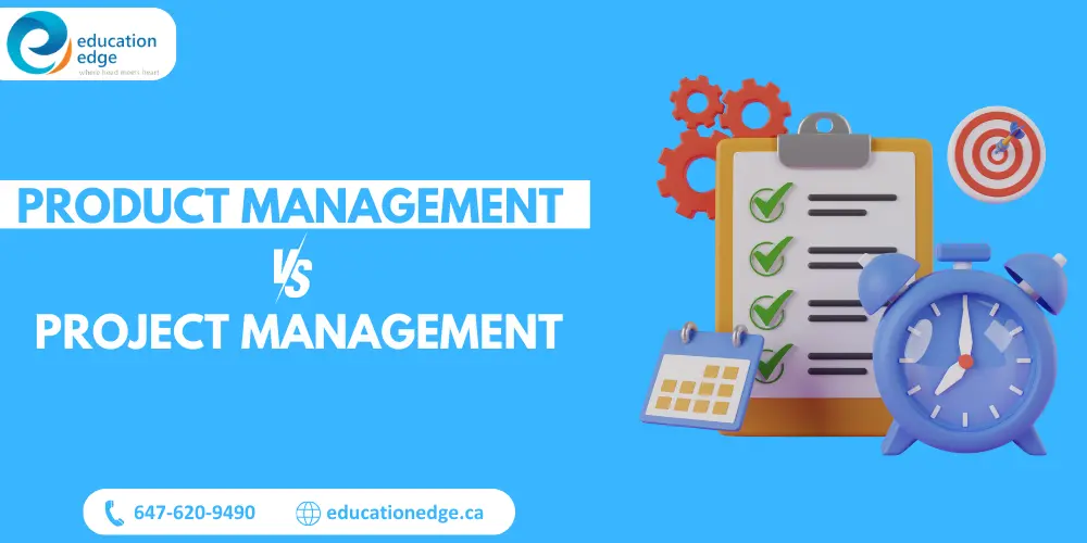 Infographic comparing product management and project management roles, highlighting the differences in responsibilities, skills, and potential earnings to help professionals decide which career path is more suitable