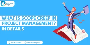 showing a project manager leaping over documents, representing the expanding project requirements and the challenges of managing scope creep in detail