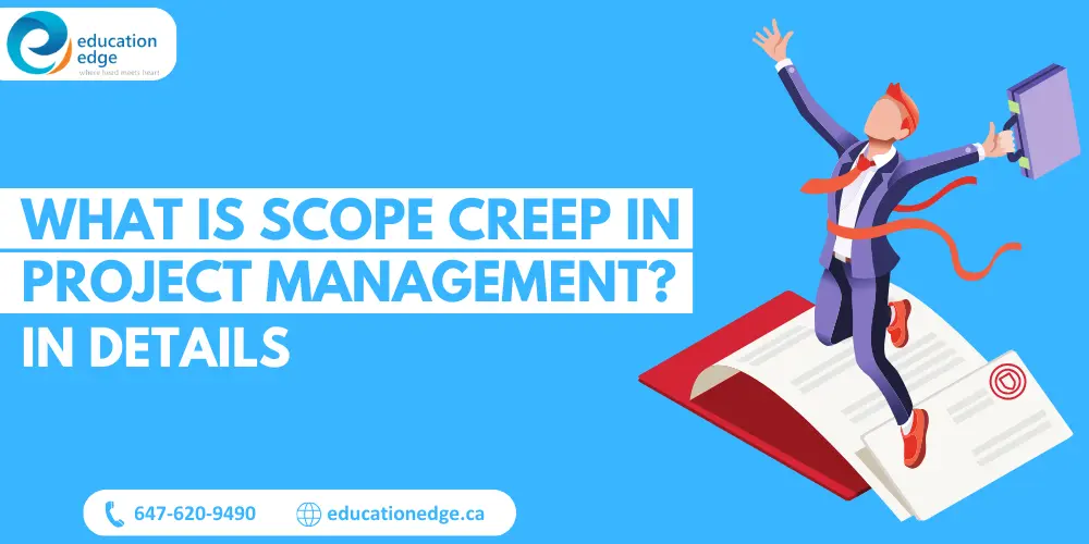 showing a project manager leaping over documents, representing the expanding project requirements and the challenges of managing scope creep in detail