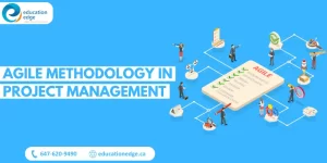 Infographic illustrating the agile methodology in project management, highlighting key stages such as requirements, development, design, testing, release, review, and customer collaboration.