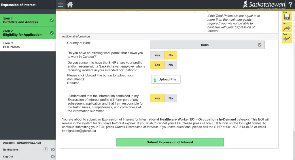 EOI pool for the SINP International Healthcare Workers 3 Expression of Interest (EOI) for International Healthcare Workers